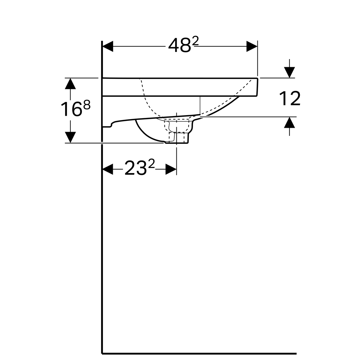 Lavabo serie Geberit Acanto, con superficie de apoyo: 75x48cm, Toma de grifo=Centro, Rebosadero=Visible, Blanco